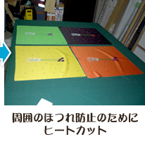 周囲のほつれ防止のためにヒートカット